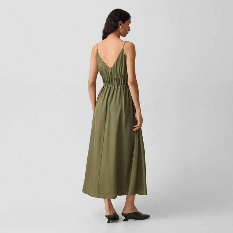 Theory Gathered V-Neck Dress in Washed Twill outlook