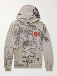 BALENCIAGA Logo-Appliquéd Distressed Printed Cotton-Jersey