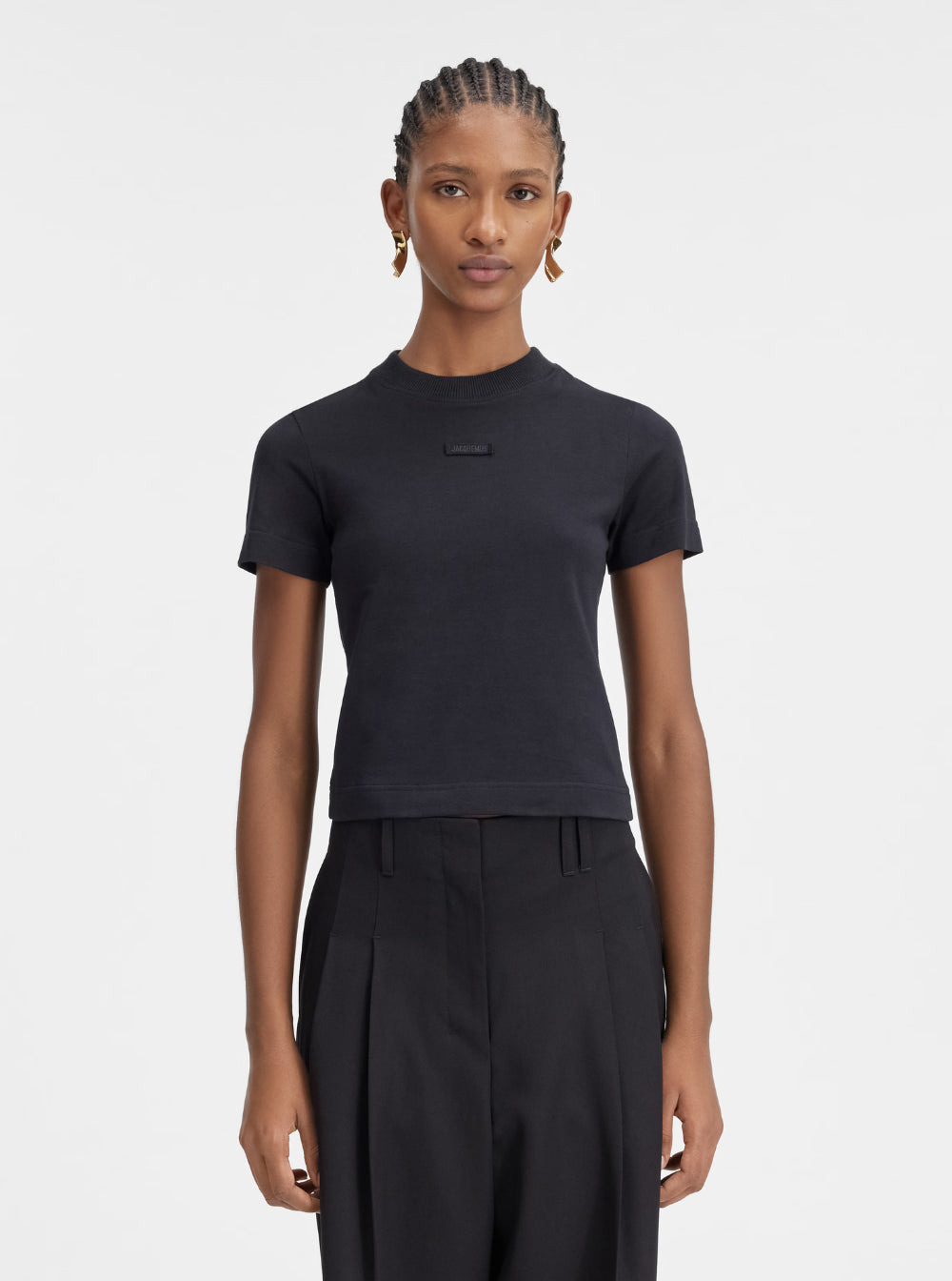 Jacquemus Women 'Le T-Shirt Gros Grain' Black Crewneck T-Shirt With Logo Patch On The Front In Cotto - 4