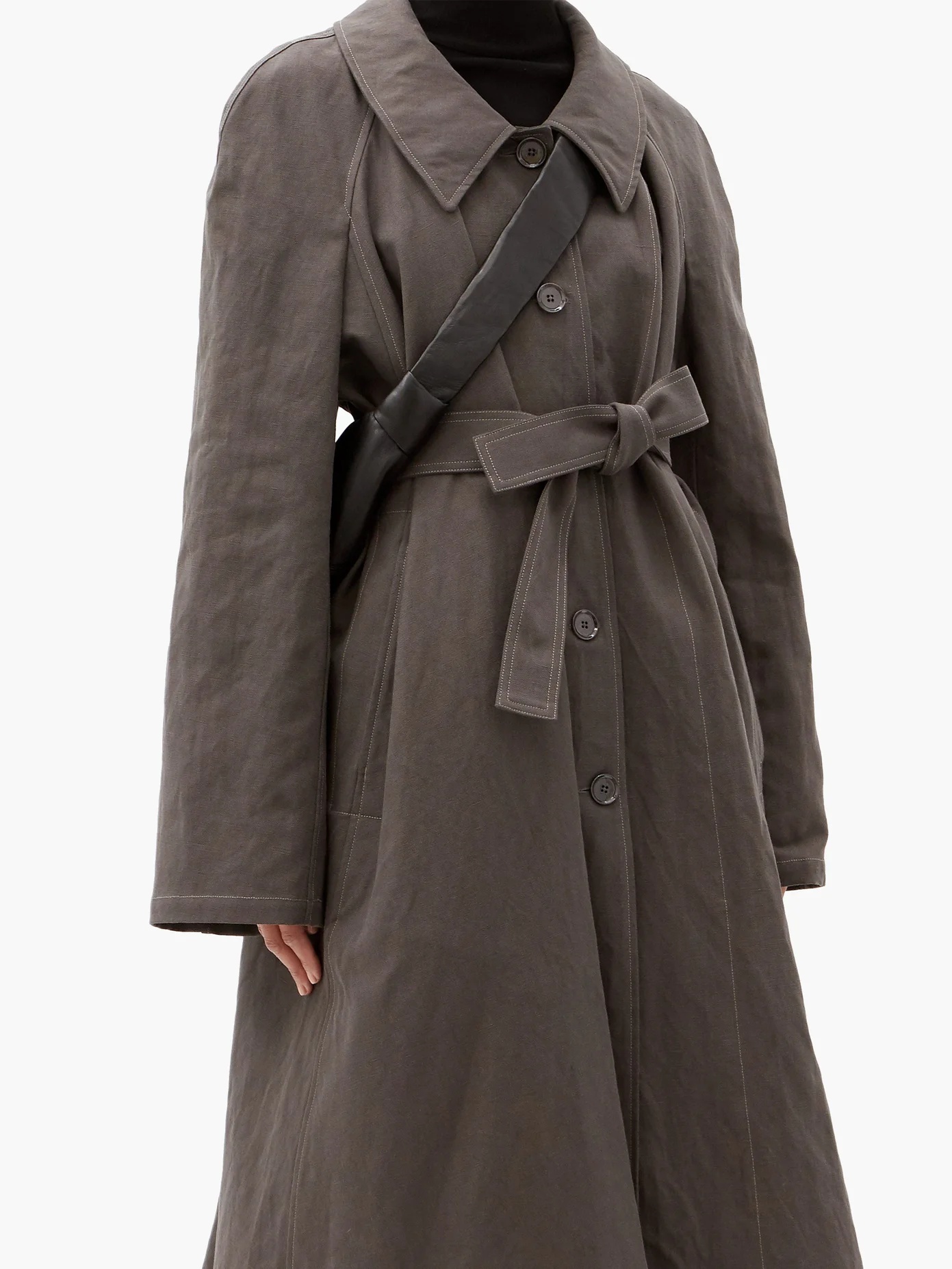 Belted linen-blend canvas coat - 6