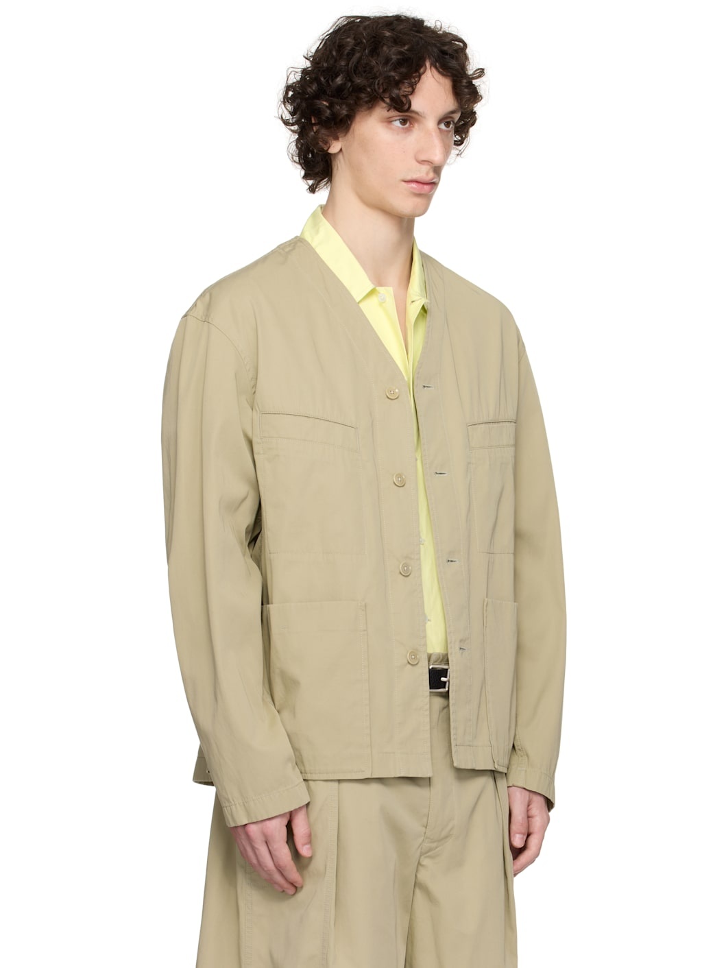 Khaki Collarless Overshirt - 2