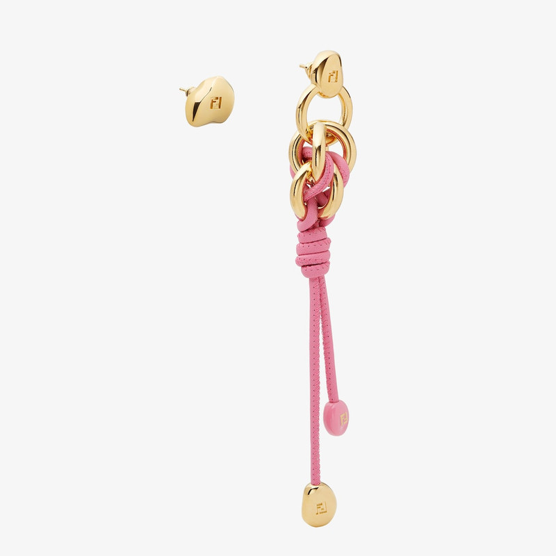 Fendi Candy Earrings Gold-colored metal and pink leather earrings 1