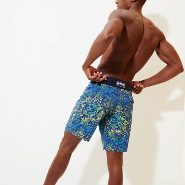 Men Long Flat Belt Swim Trunks Evening Birds - 7