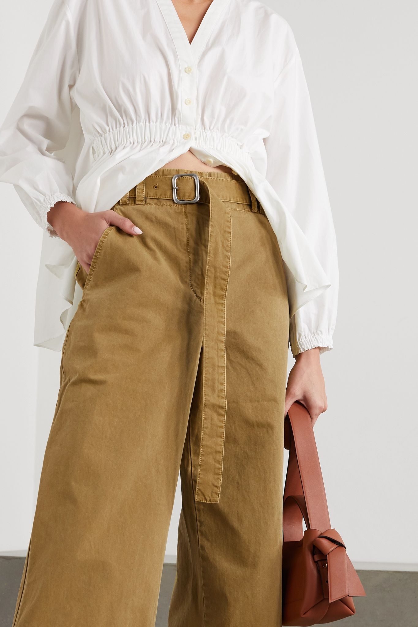 Belted washed cotton-canvas wide-leg pants - 3