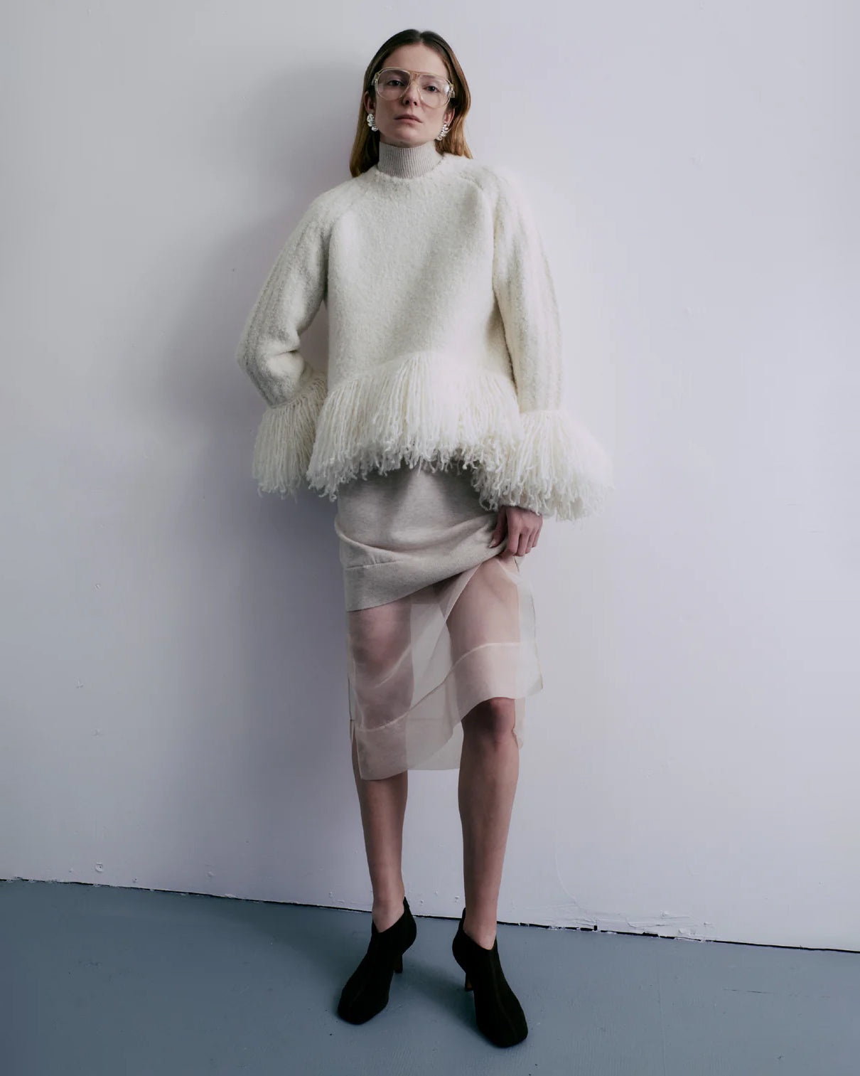 Fringed Wool Bouclé Knit Sweater - 5