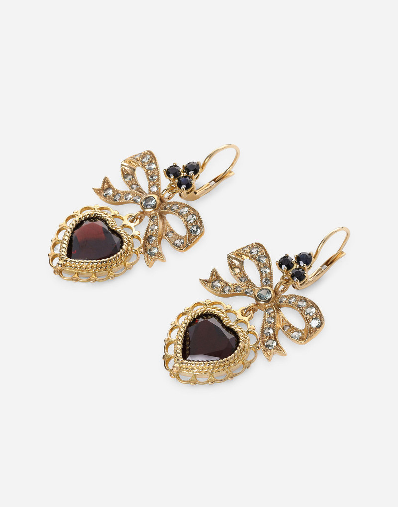 Dolce & Gabbana Heart leverback earrings in yellow 18kt gold with rhodolite garnet heart outlook