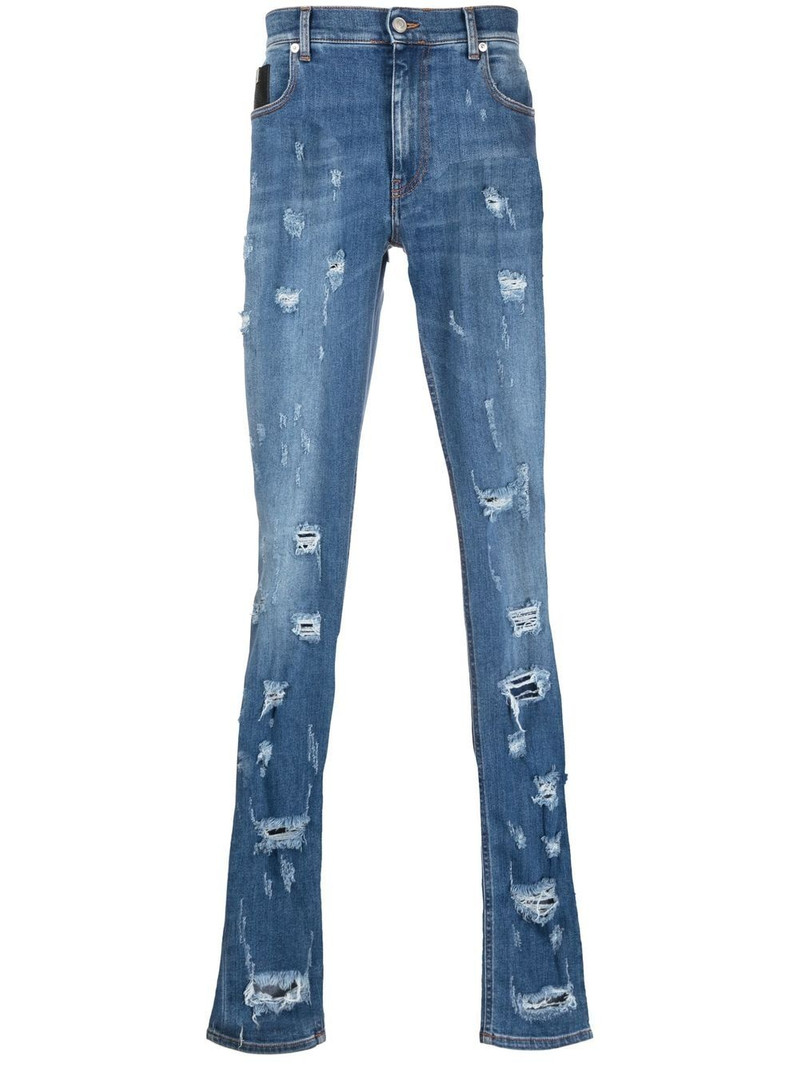 distressed skinny-fit denim jeans 1