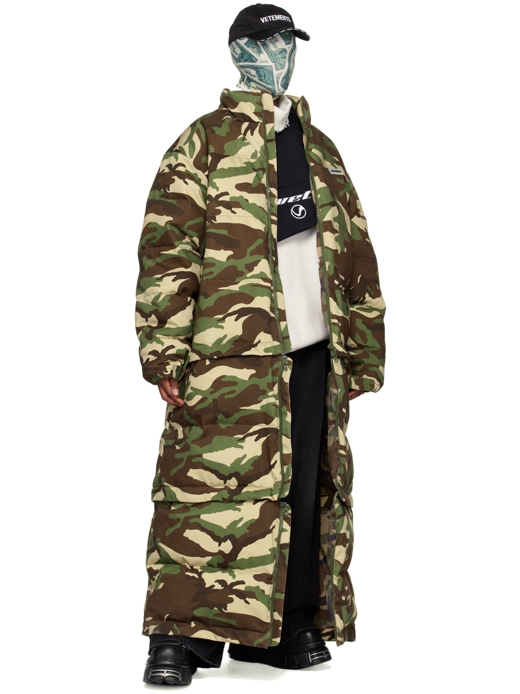 Khaki Paneled Down Coat - 5