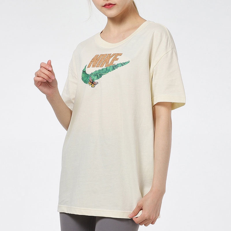 Nike Sportswear Logo Printing Round-neck Ivory White DD1473-113 - 5