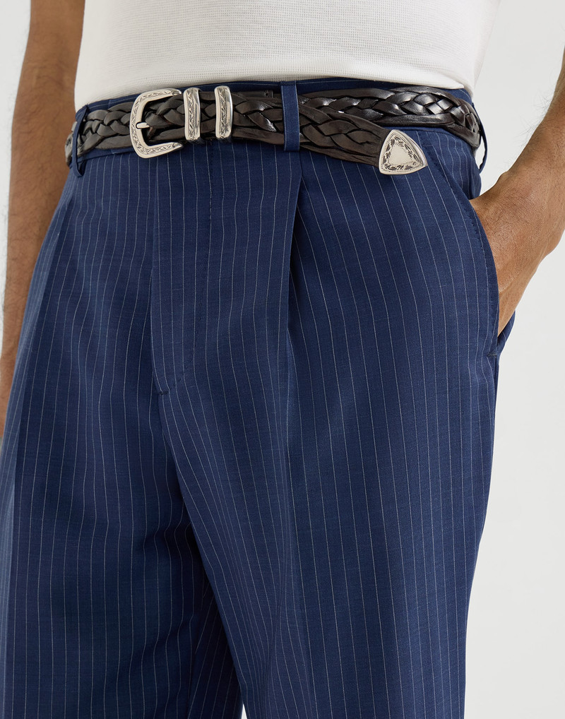 Wool and mohair pinstripe fresco trousers with pleat 4