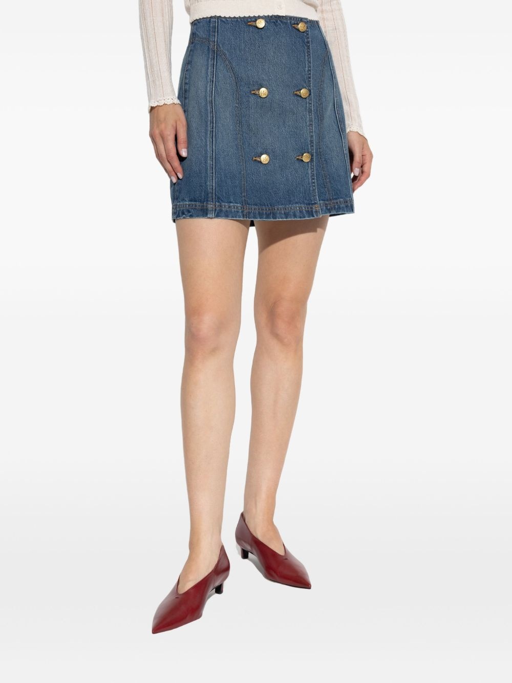 button-embellished denim skirt - 3