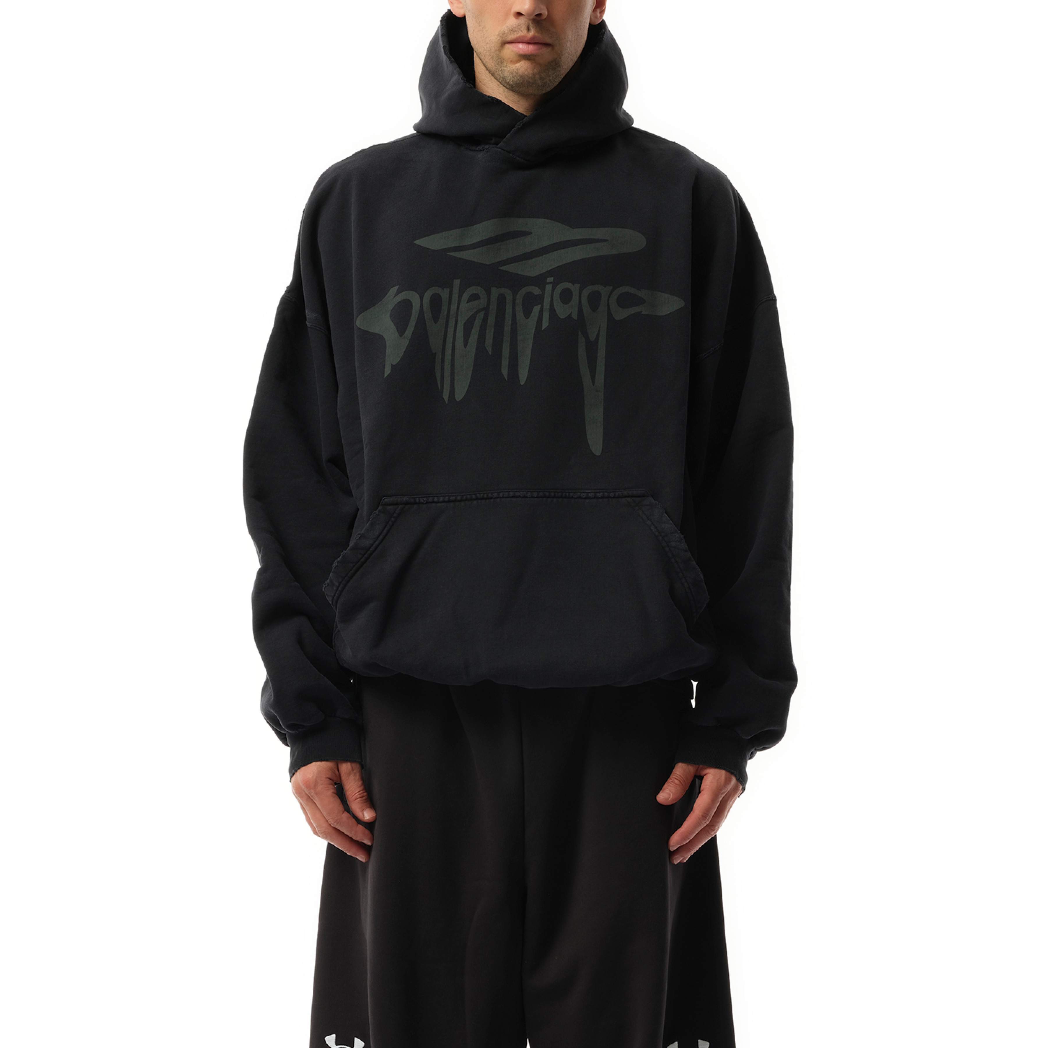 BALENCIAGA Liquified 3B Large Fit Hoodie in Washed Black