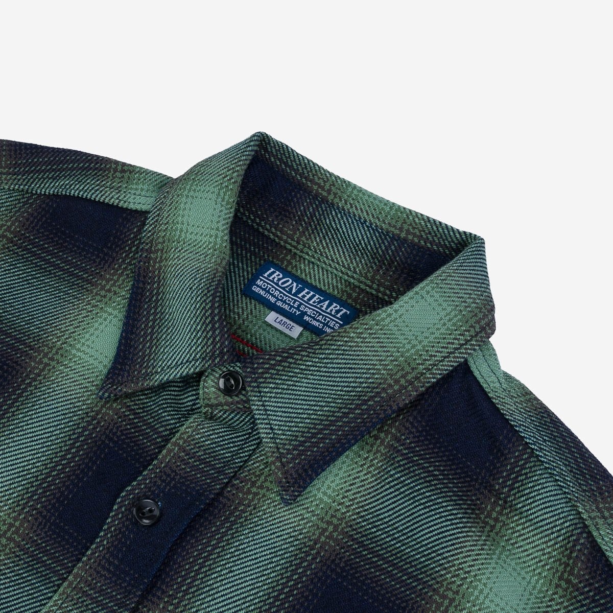 IHSH-349-GRN 9oz Selvedge Ombré Check Work Shirt - Green - 6