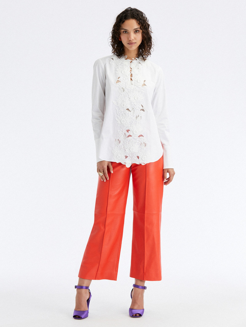Oscar de la Renta WATER LILY GUIPURE COTTON POPLIN BLOUSE outlook