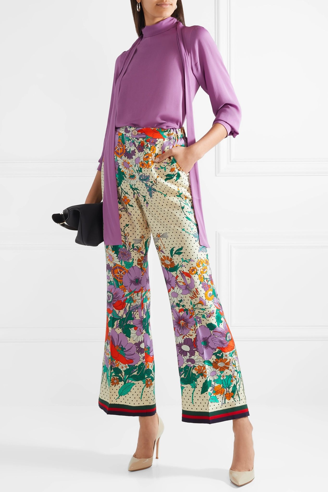 Printed silk-charmeuse wide-leg pants - 2