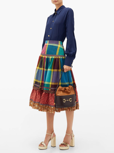 GUCCI Madras-check gathered A-line cotton midi skirt outlook