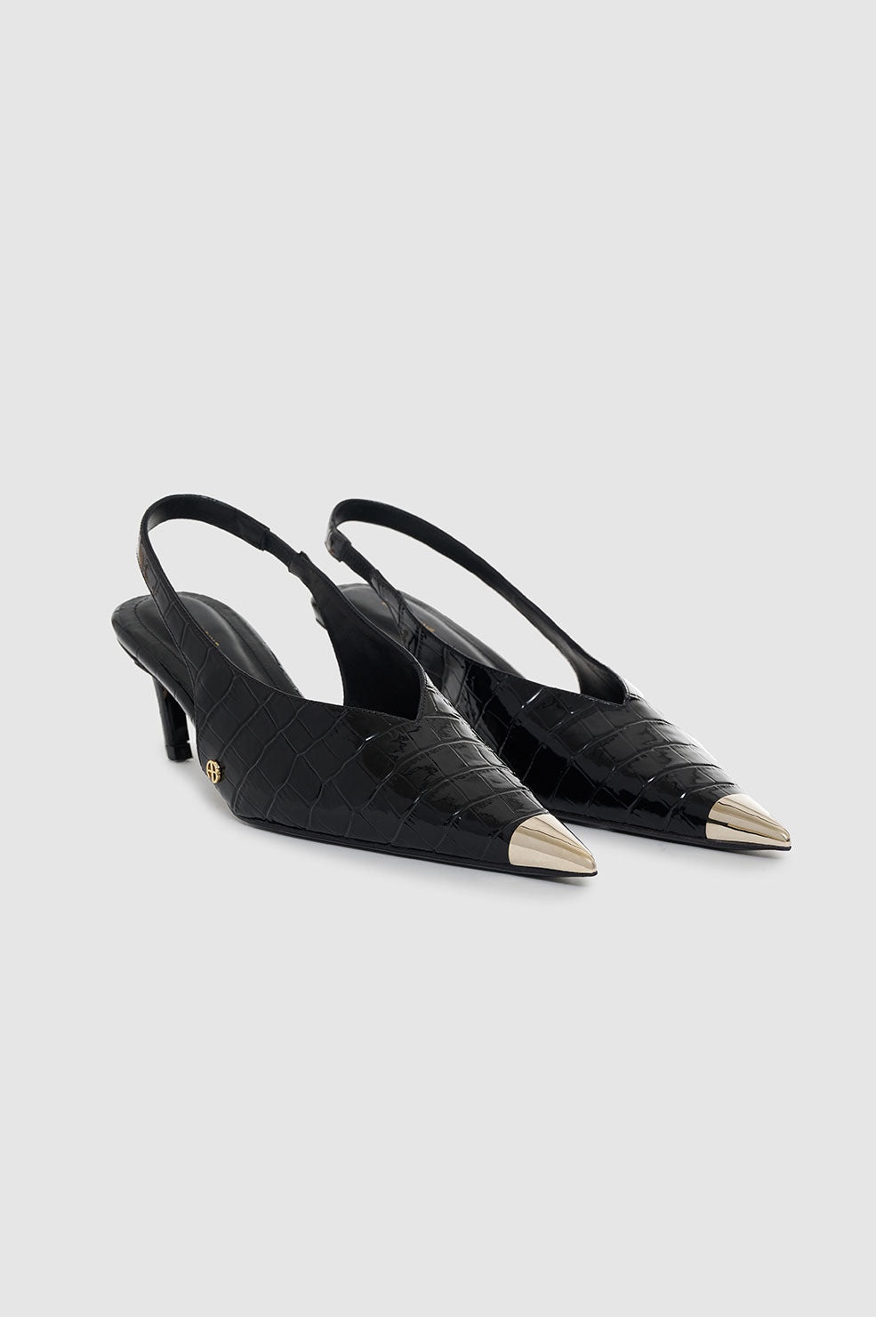 Nina Heels With Metal Toe Cap - Black Embossed - 4