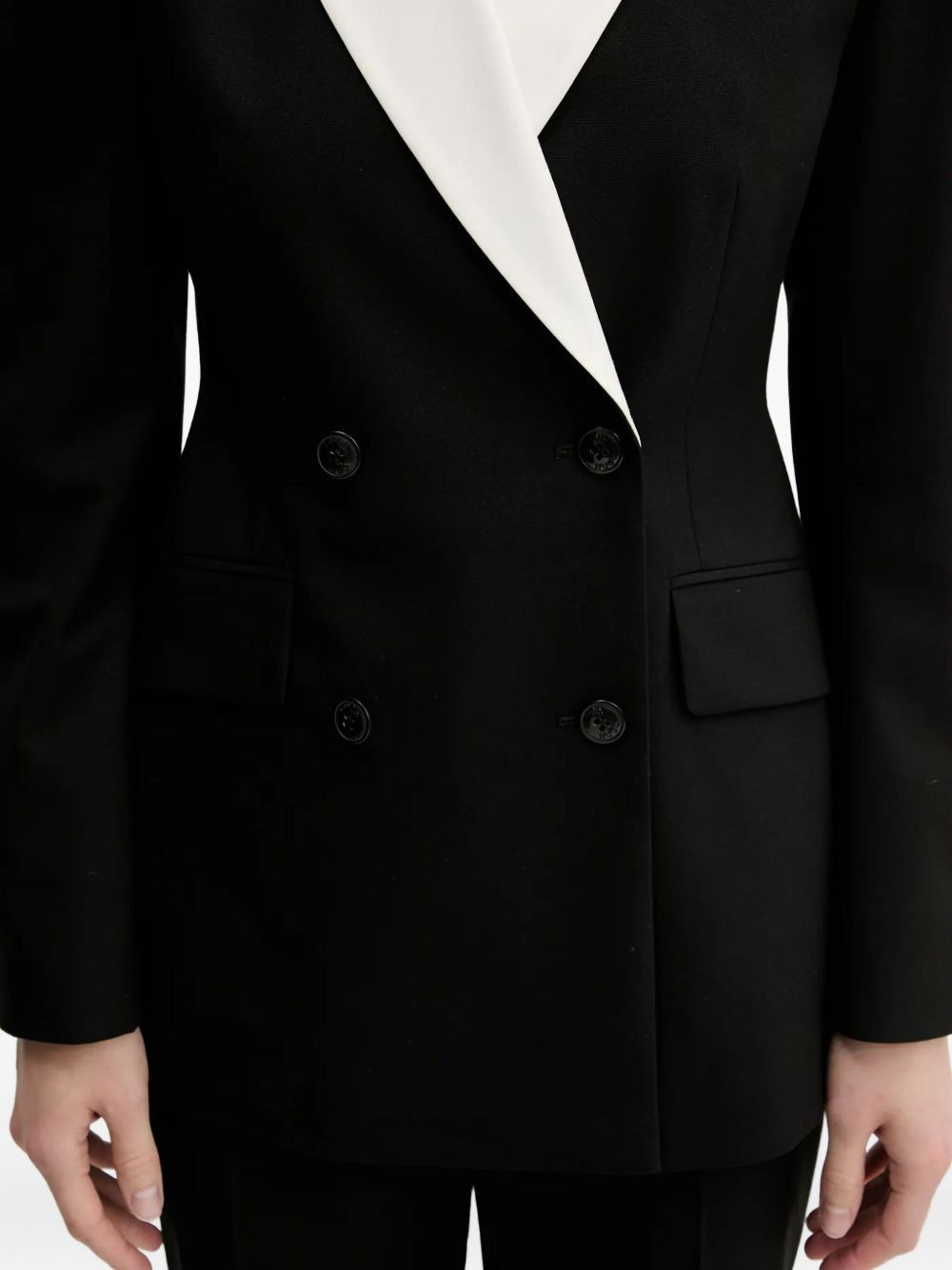 double-breasted contrast-collar blazer - 5