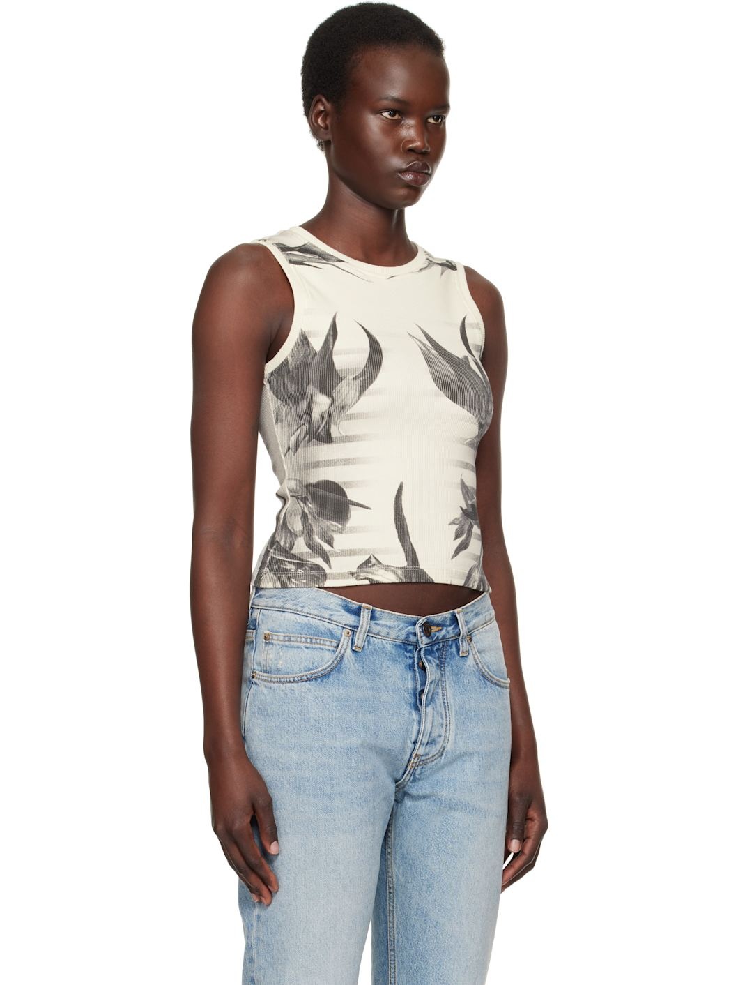 Black & White 'The Flower Body Morphing Marinière' Tank Top - 2