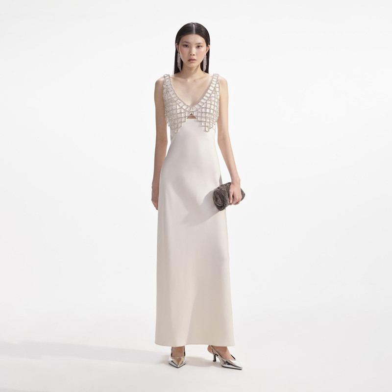 chiffon maxi dress white Ucille White Embroidered Chiffon Maxi Dress (Archive Sale)