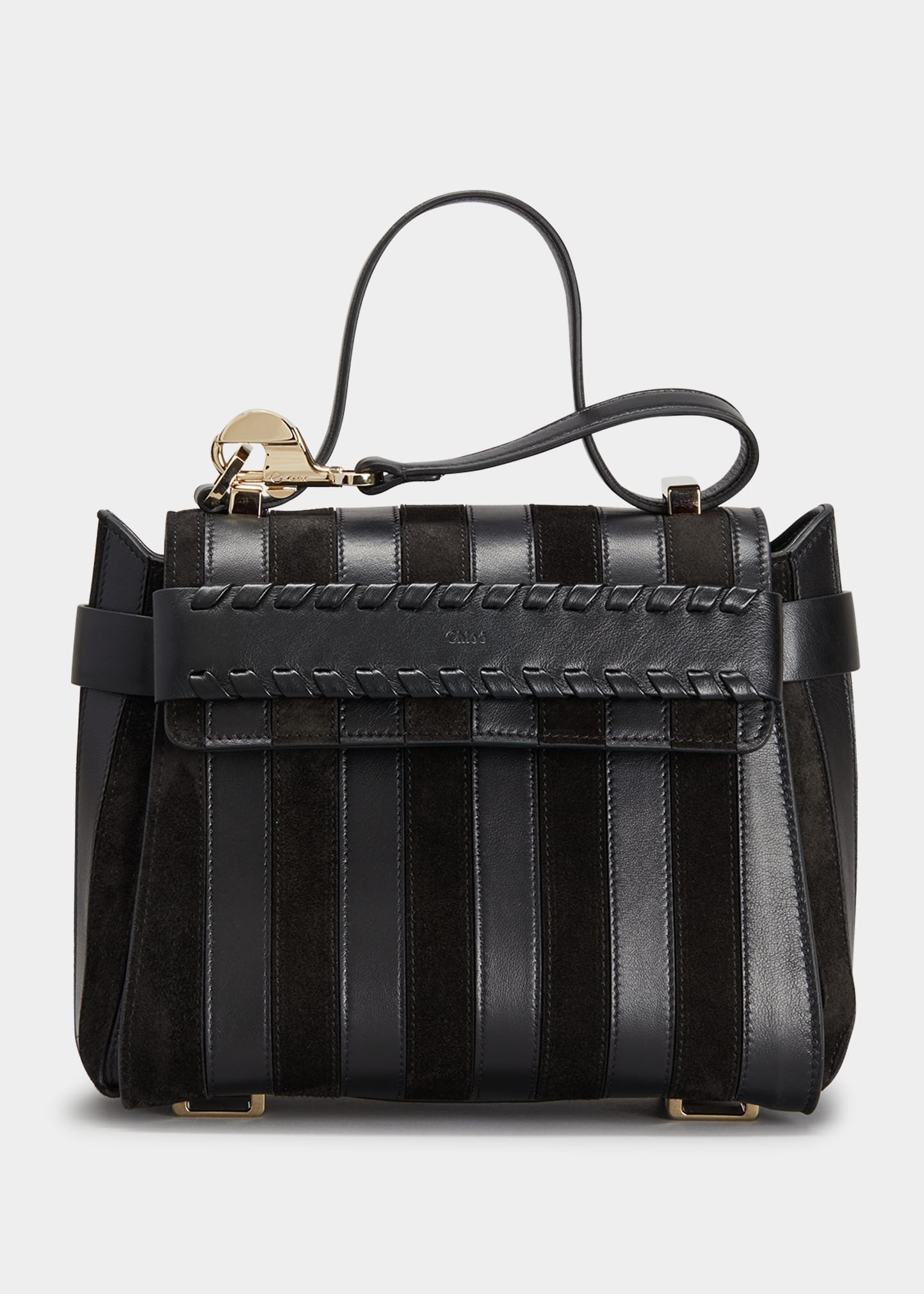 Chloé Nacha Small Striped Suede Top-Handle Bag
