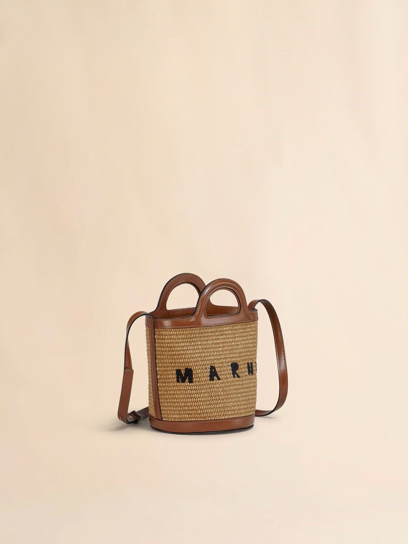 TROPICALIA MINI BUCKET BAG IN BROWN LEATHER AND RAFFIA - 5