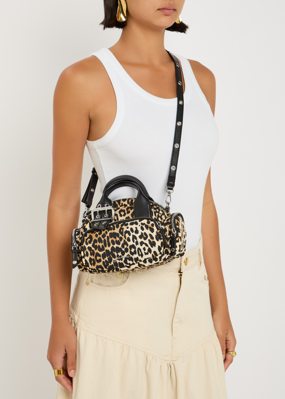Ganni Polochon Mini Leopard-print Nylon top Handle bag - 6