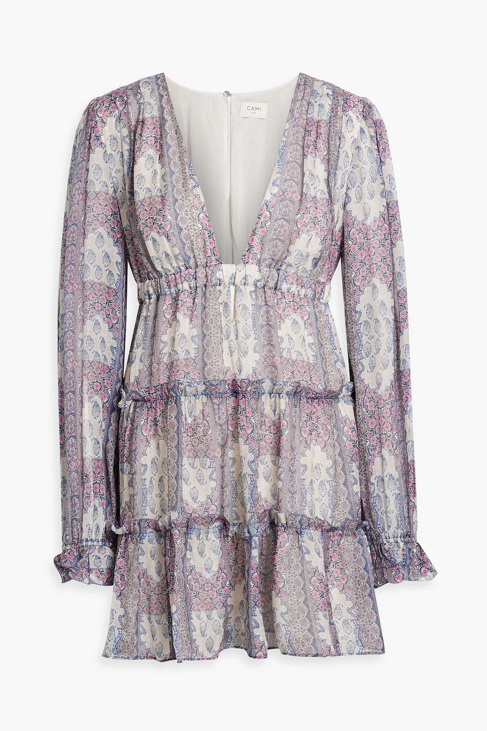 Venezia cutout tiered printed silk-voile mini dress - 1