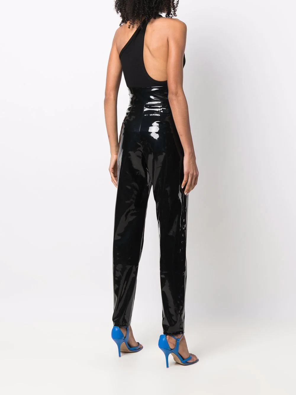 high-waisted long latex trousers - 4