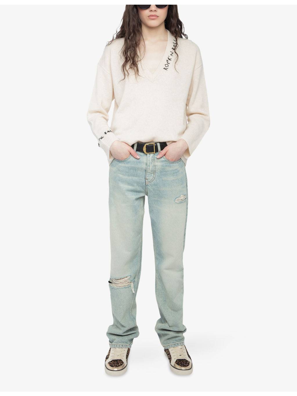 Text-Embroidery Cashmere Knitted Jumper - 2