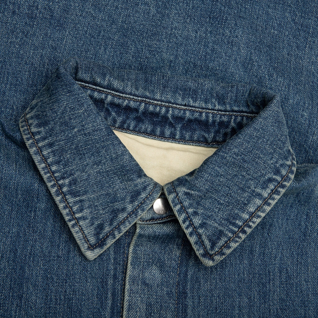 WASHED AND BLEACHED RAW DENIM SHIRT - BLUE - 3