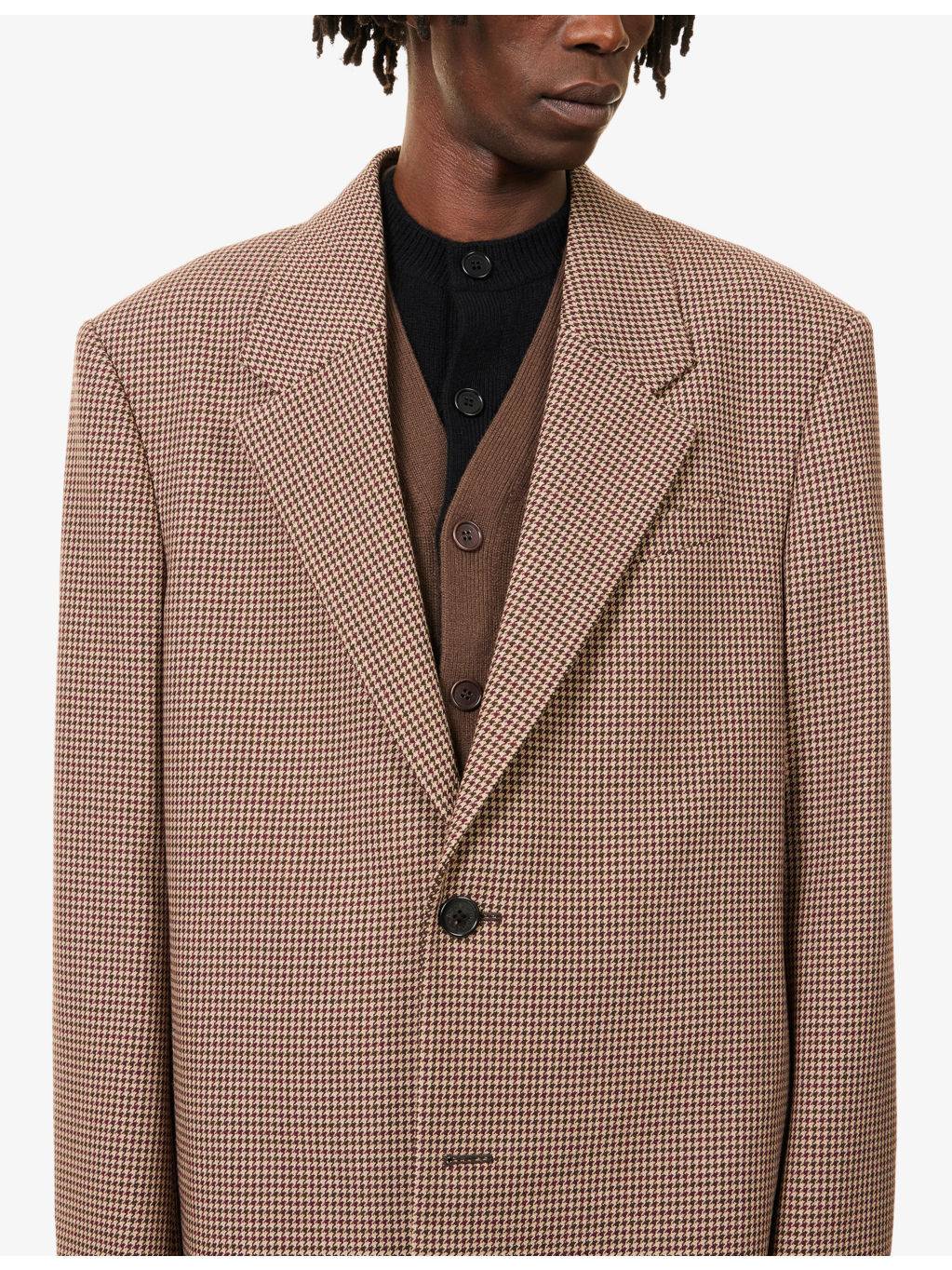 Houndstooth Notched-Lapel Wool Coat - 5
