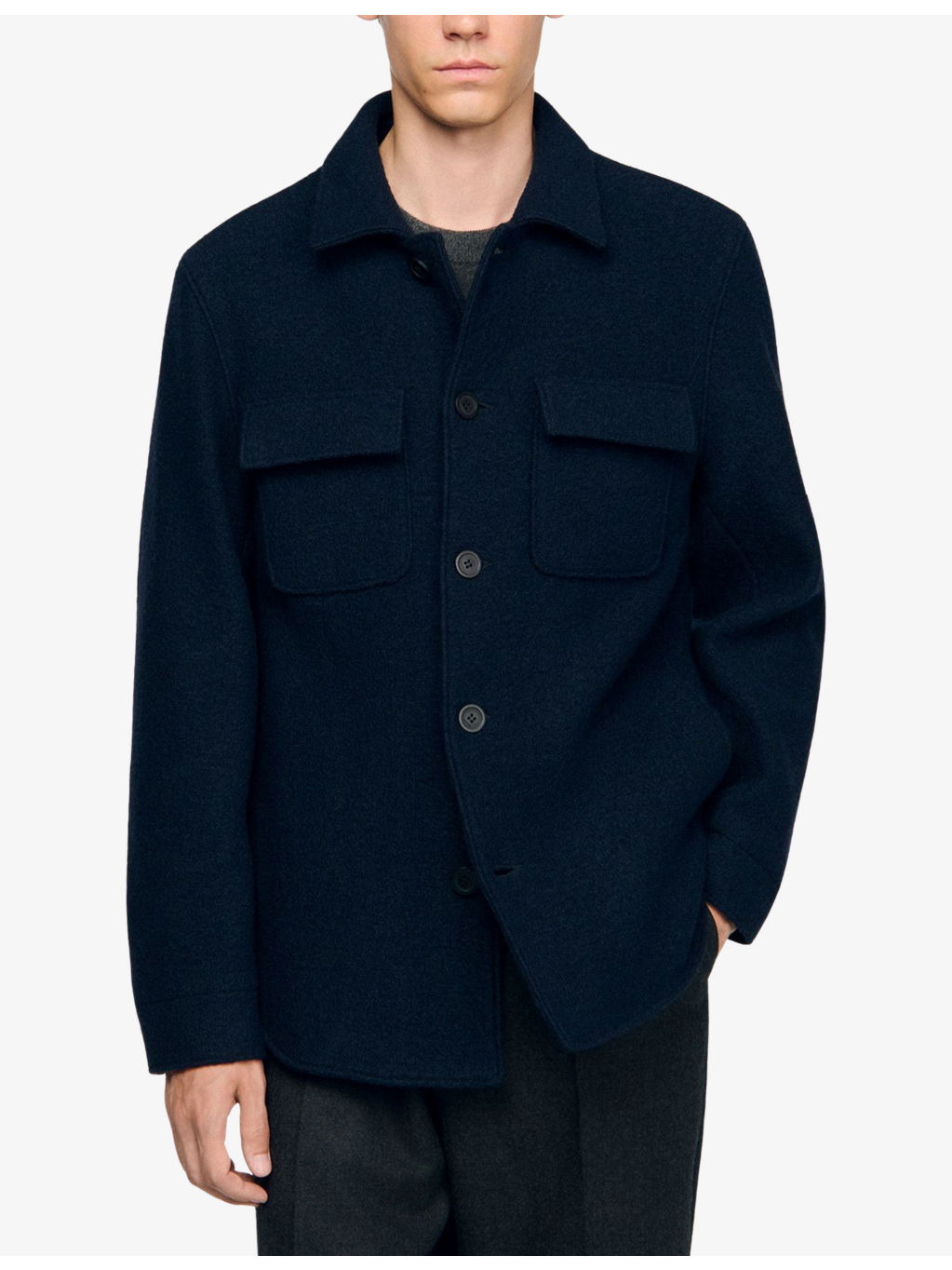 Patch-Pocket Long-Sleeve Wool Overshirt - 3