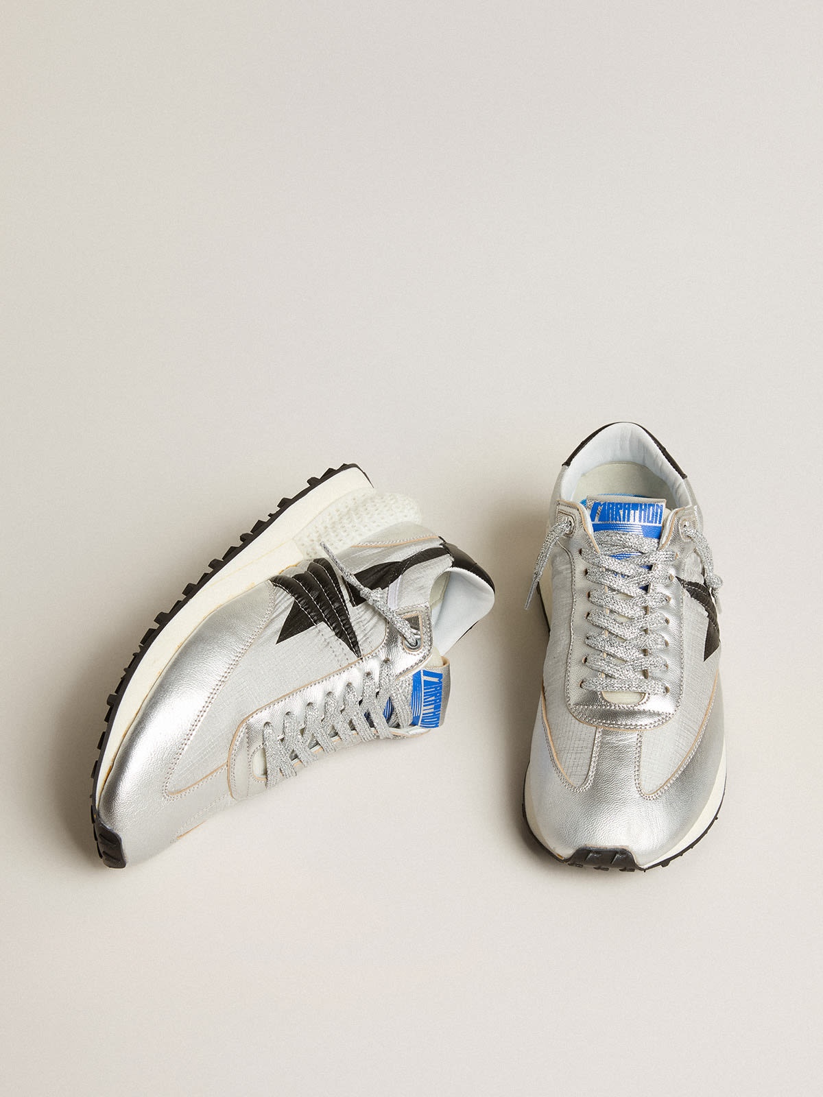 Golden Goose Men's Marathon with silver ripstop nylon upper