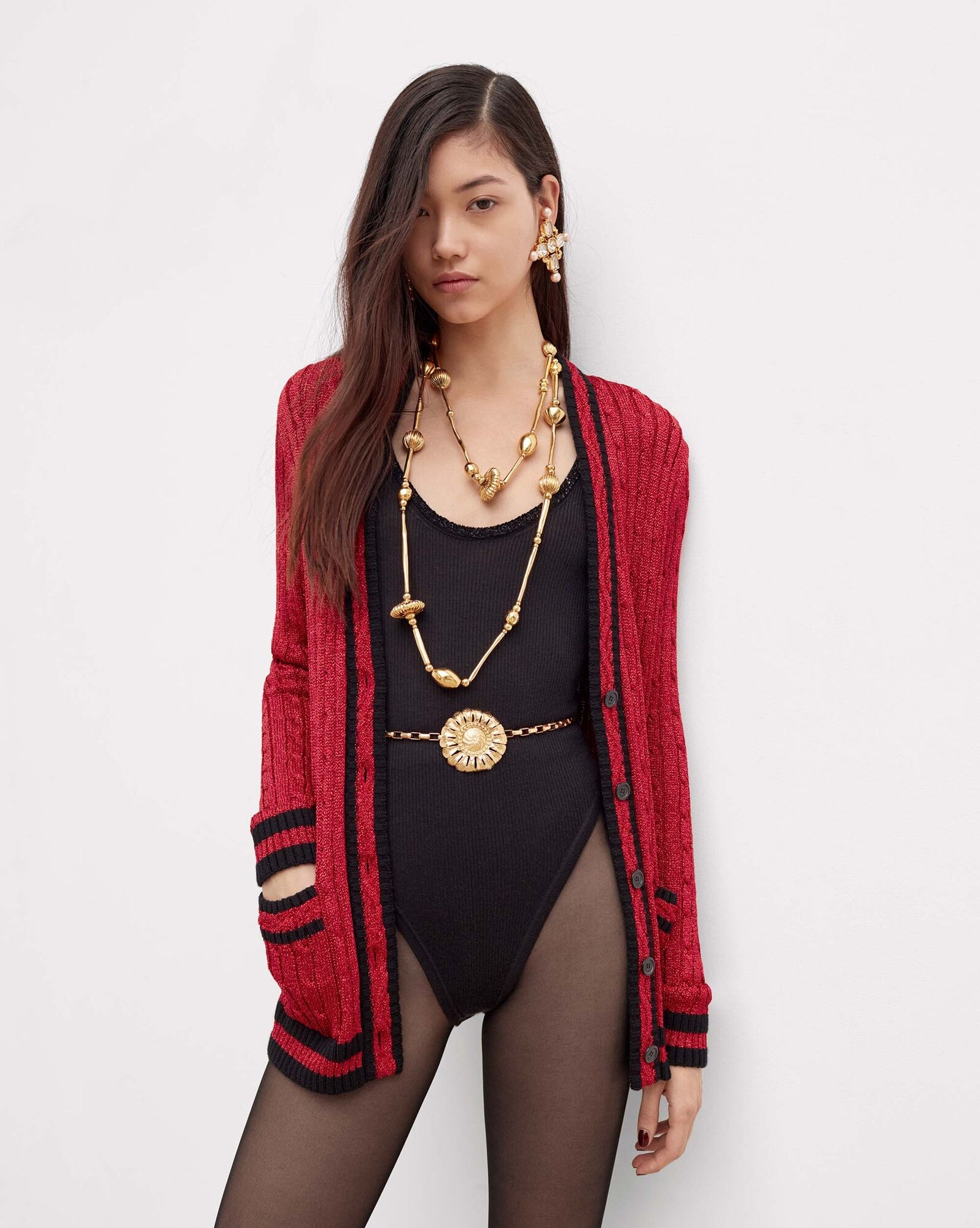 long knit college cardigan in braided lurex - 2