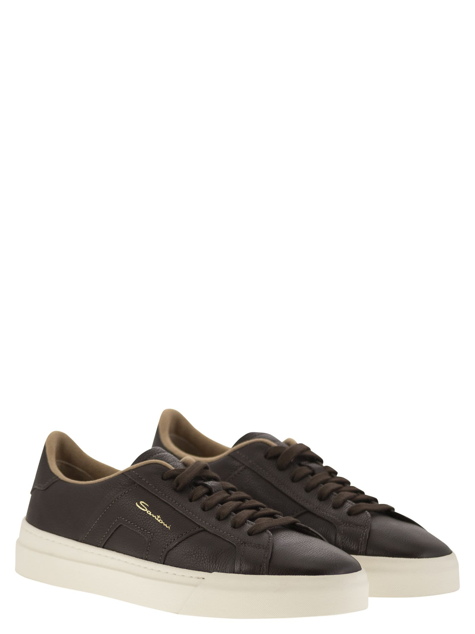 Santoni Men Tumbled Leather Double Buckle Trainer - 4