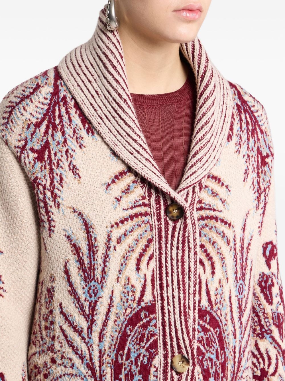 floral-jacquard button-fastening coat - 4