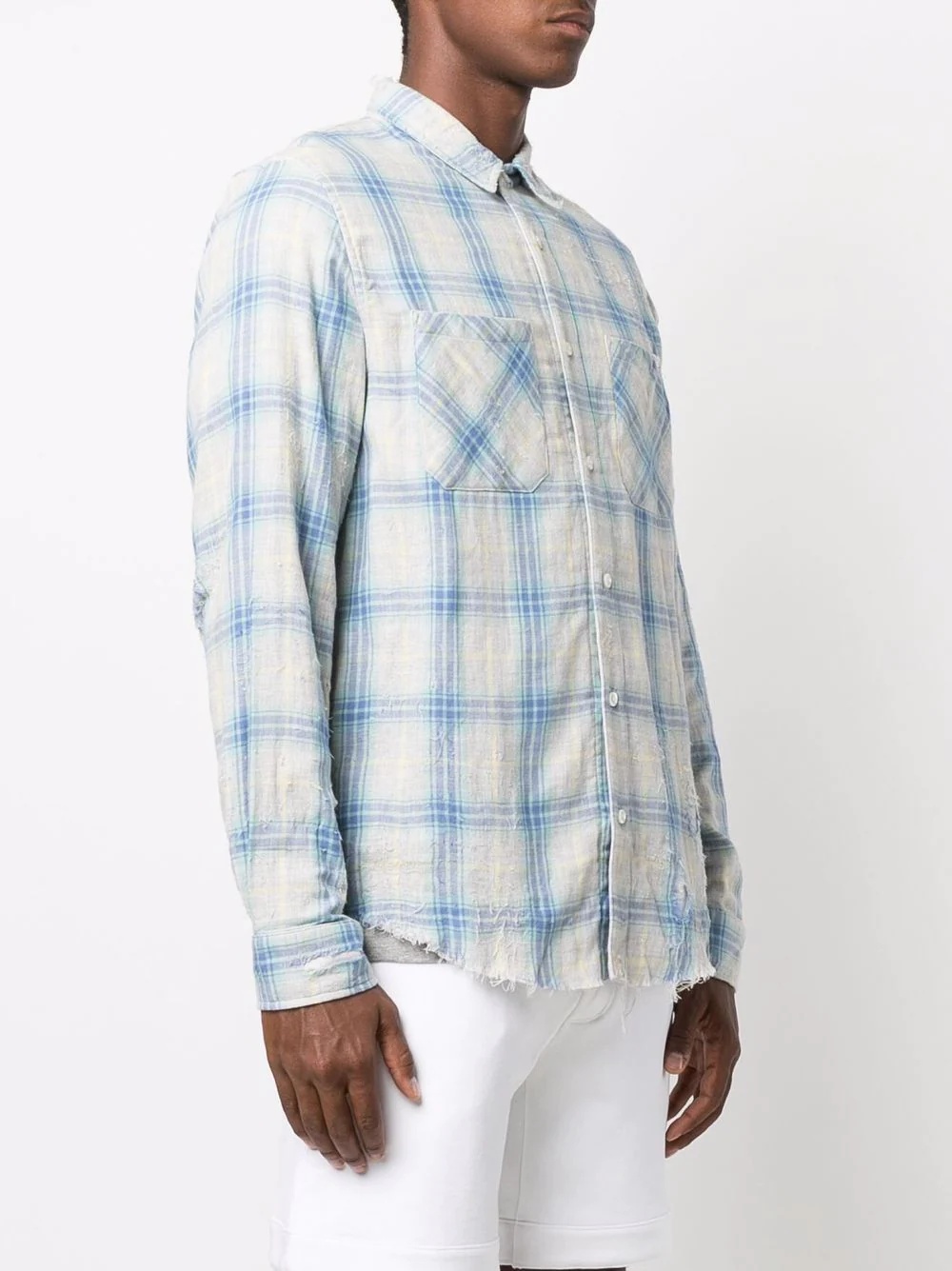 distressed check longsleeved shirt - 3