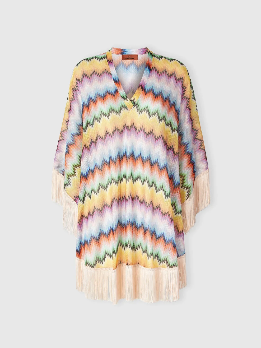 Short caftan with fringes and gradient stripe print - 1