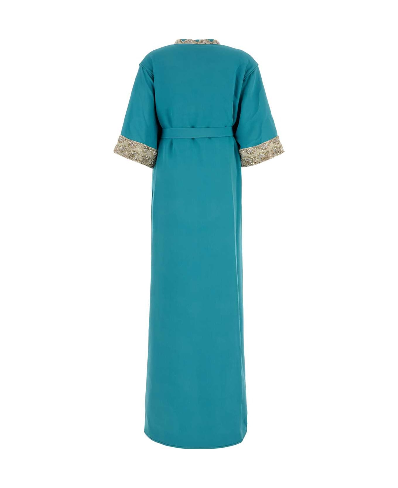 Turquoise Crepe Long Dress - 2