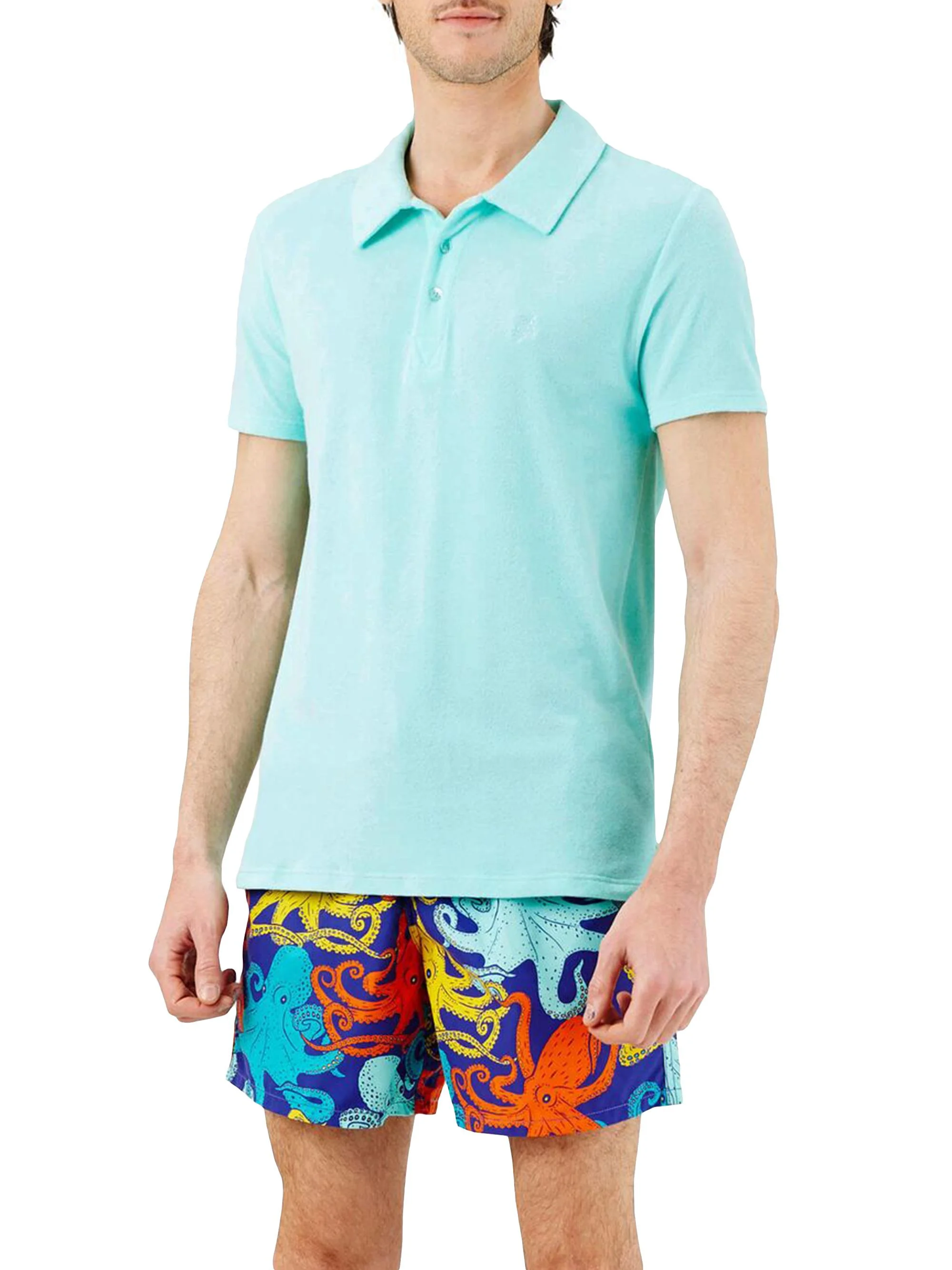 Men's Organic Cotton Terry Polo Shirt - Lagon - 1