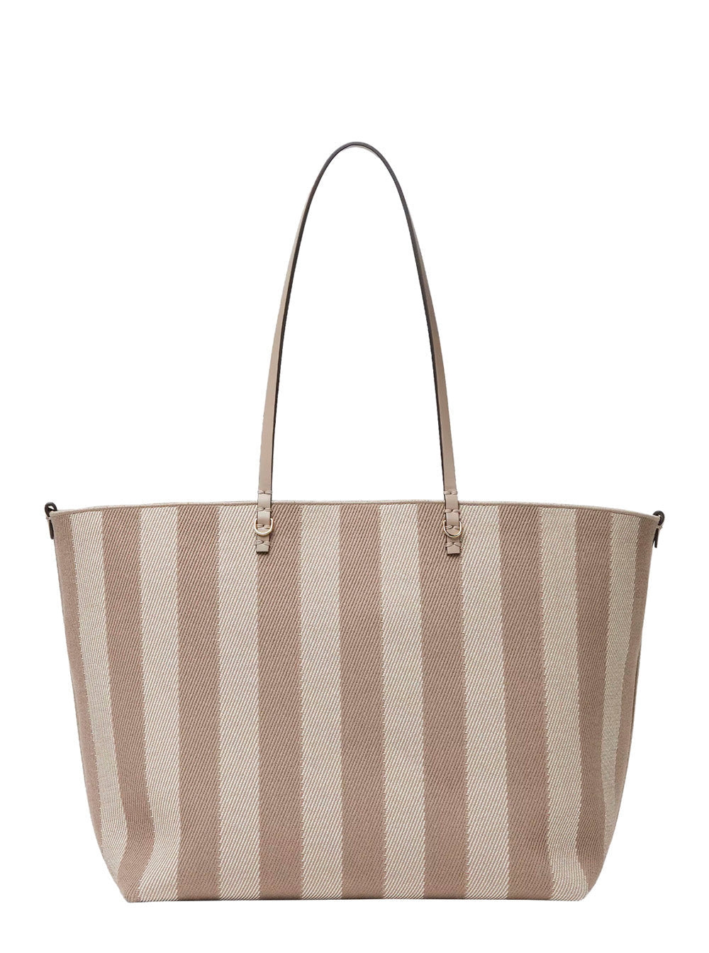 Fendi Women 'Roll' Beige Reversible Tote Bag With Two Top Handles And All-Over Striped Motif In Cott - 3