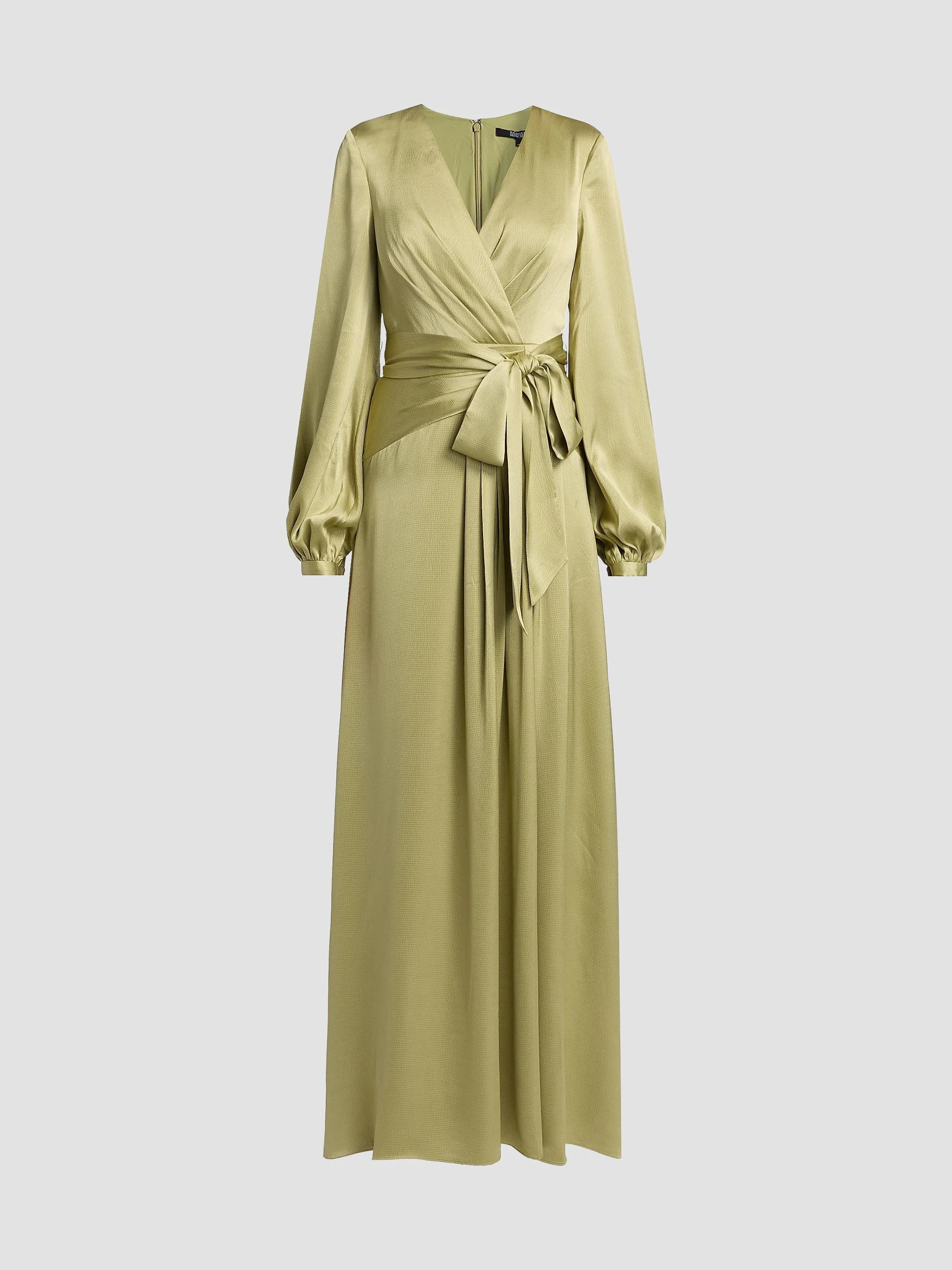 Women's Satin V-Neck Blouson Gown - Sage - 1
