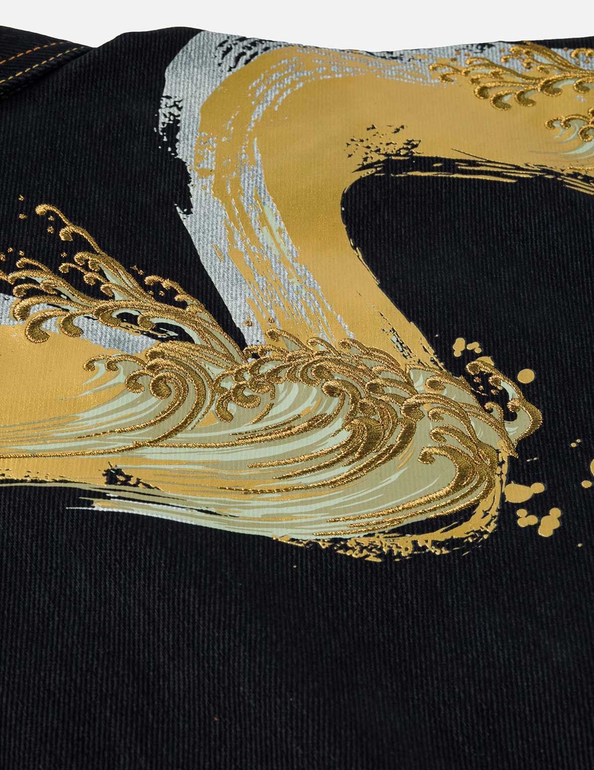 Brushstroke Daicock Print with Logo Embroidery Loose Fit Denim Jacket - 5