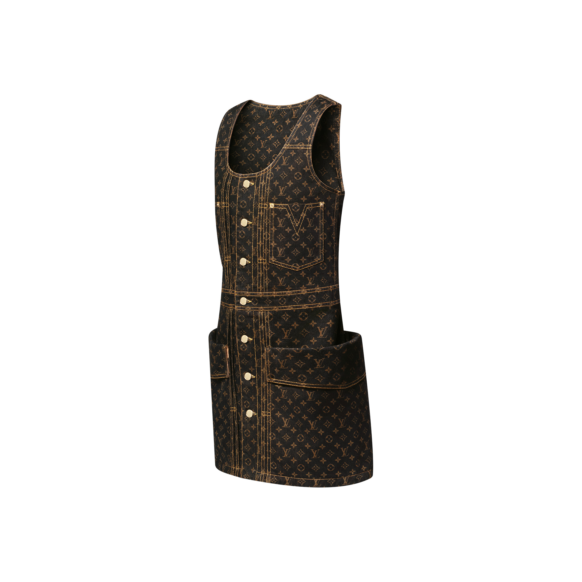 Monogram Denim Button Front Dress - 2