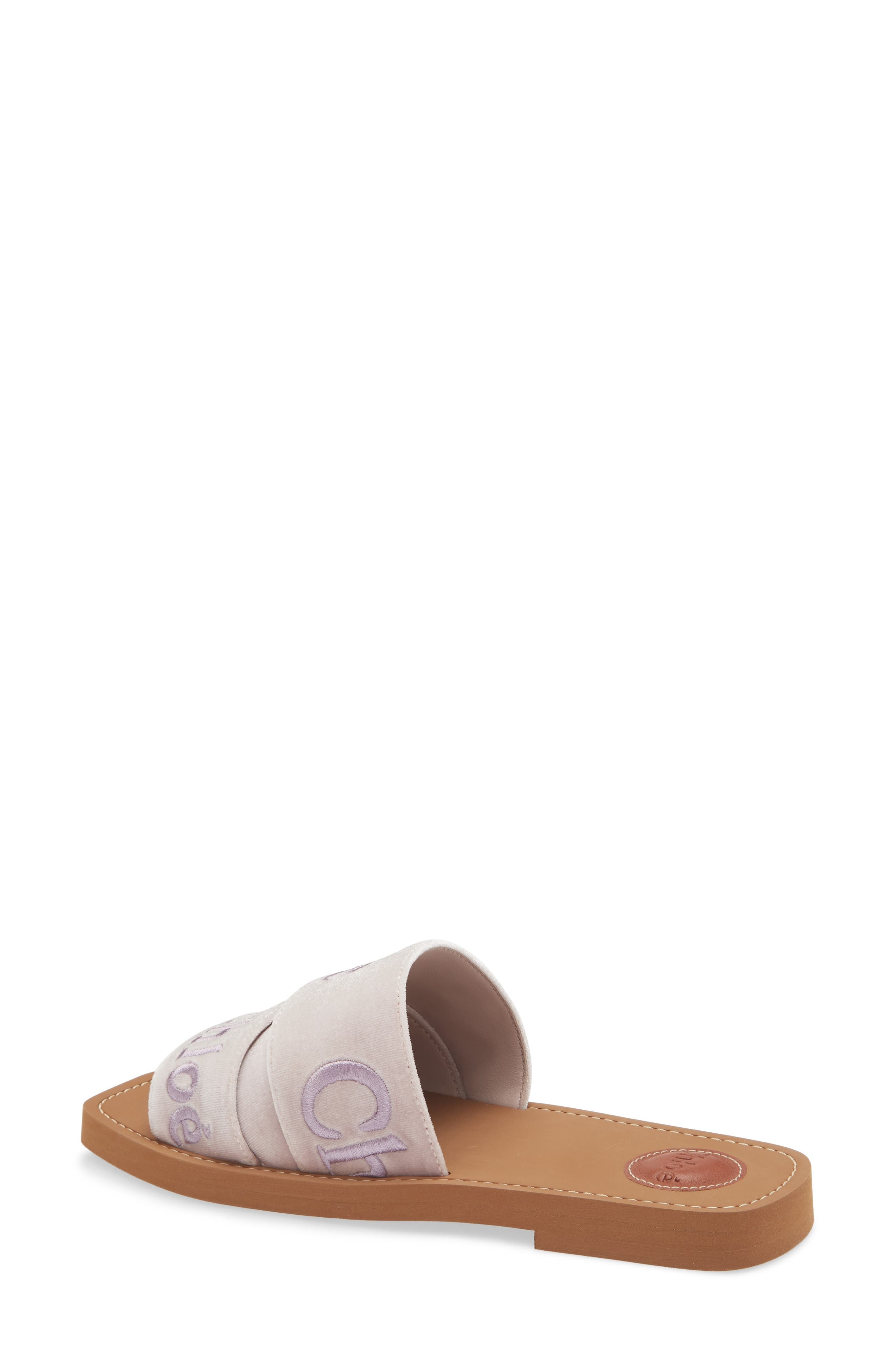 Chloé Woody Logo Velvet Slide Sandal in Light Rosewood at Nordstrom - 2