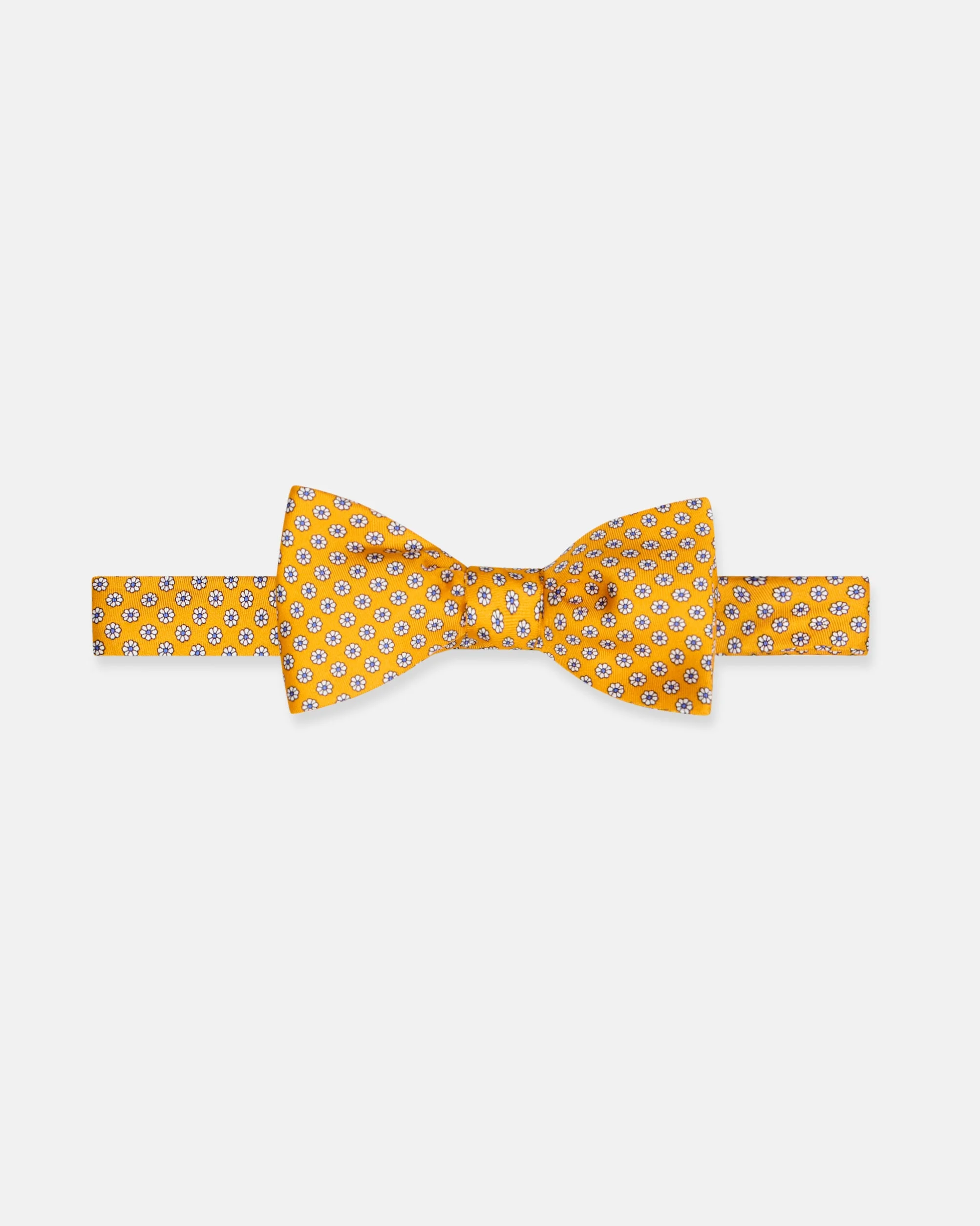 MADE-IN-ENGLAND GOLD PRINTED FOULARD SILK BOW TIE - 1