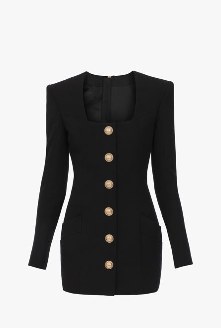 Short black wool dress with gold-tone buttons - 1