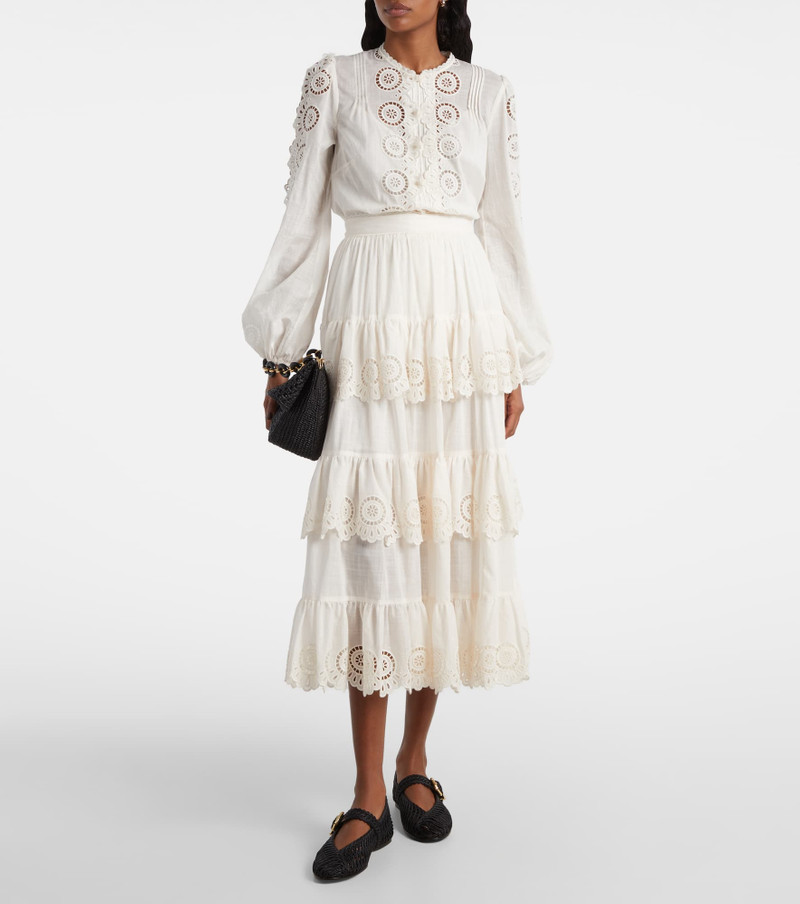 Zimmermann Lucky embroidered cotton midi skirt outlook