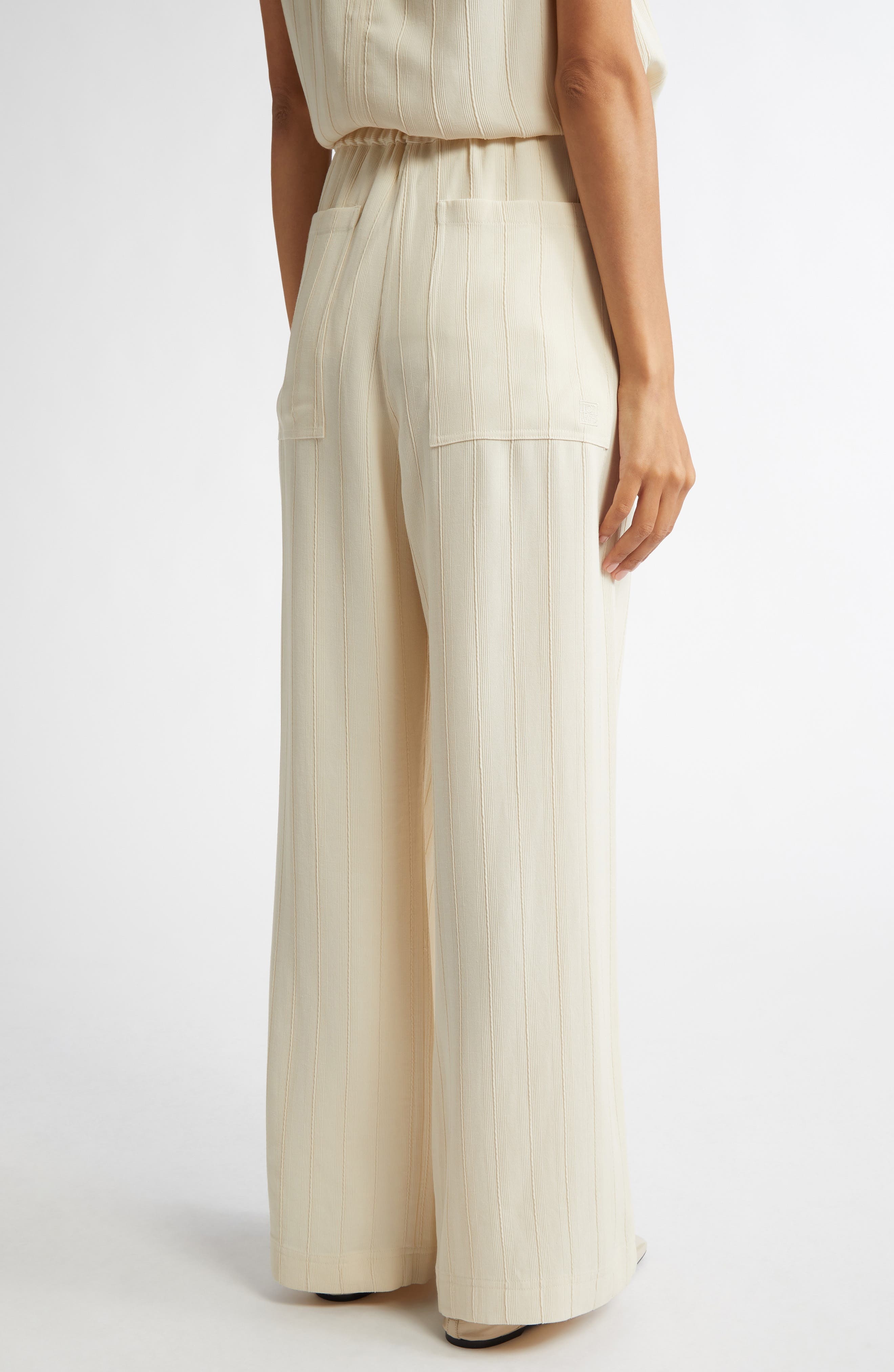 TOTEME Woven Stripe Drawstring Trousers in Ecru at Nordstrom - 2